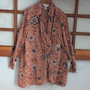 Addition Elle Floral Drape Blouse - Coral and Black